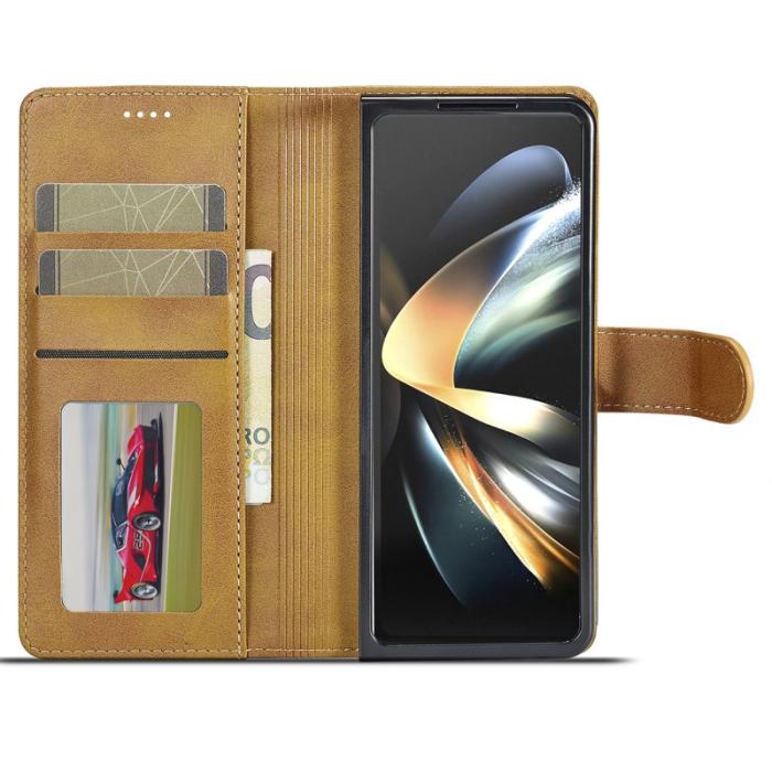 LC.imeeke - LC.IMEEKE Samsung Galaxy Z Fold5 Fodral Äkta läder - Gul