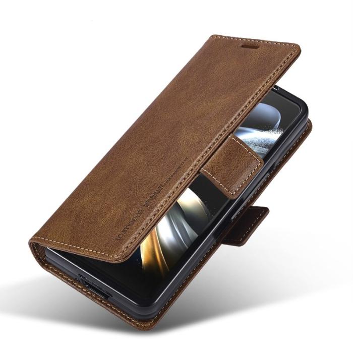 LC.imeeke - LC.IMEEKE Samsung Galaxy Z Fold6 Plånboksfodral Konstläder - Brun