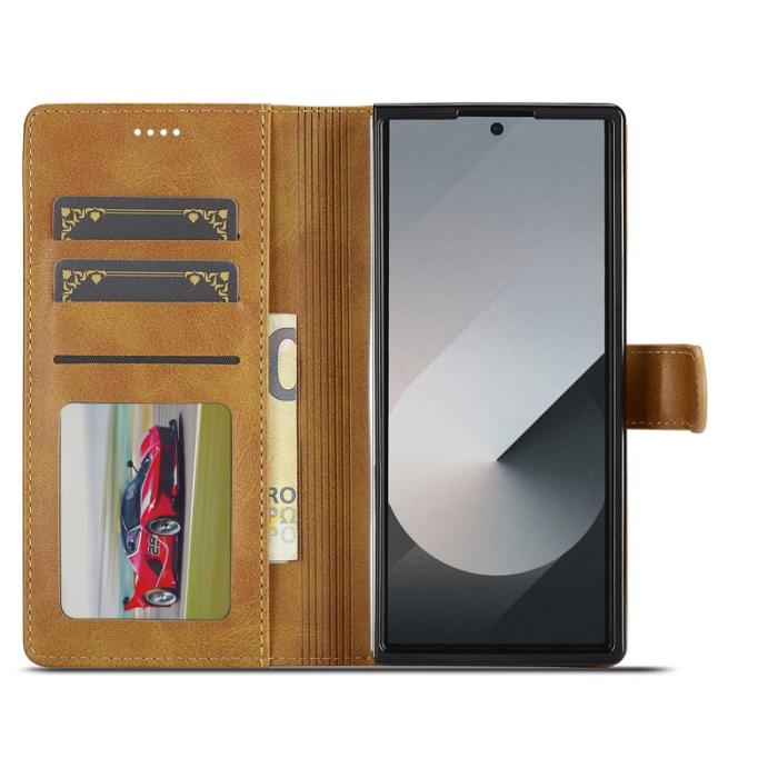 LC.imeeke - LC.IMEEKE Samsung Galaxy Z Fold7 Fodral Äkta läder - Gul