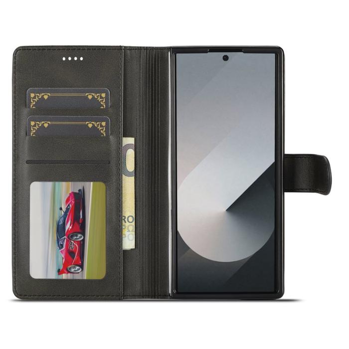 LC.imeeke - LC.IMEEKE Samsung Galaxy Z Fold7 Fodral PU Läder - Svart