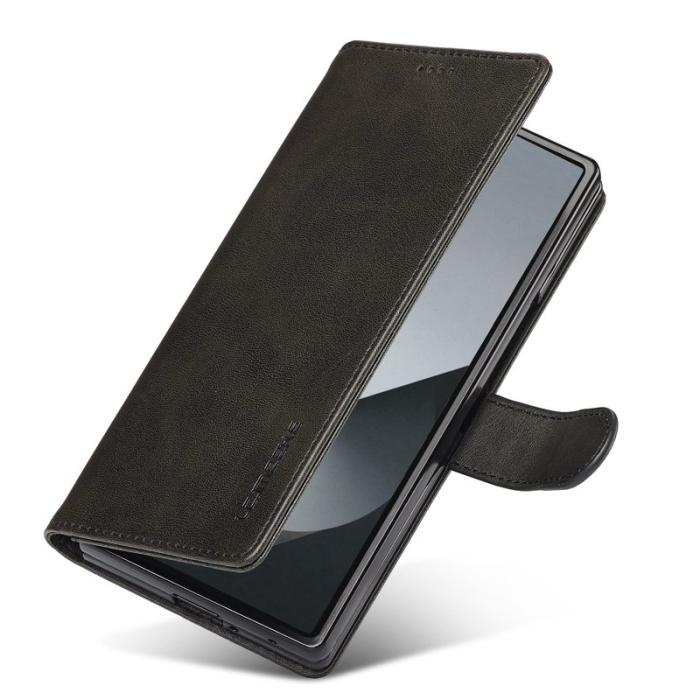 LC.imeeke - LC.IMEEKE Samsung Galaxy Z Fold7 Fodral PU Läder - Svart