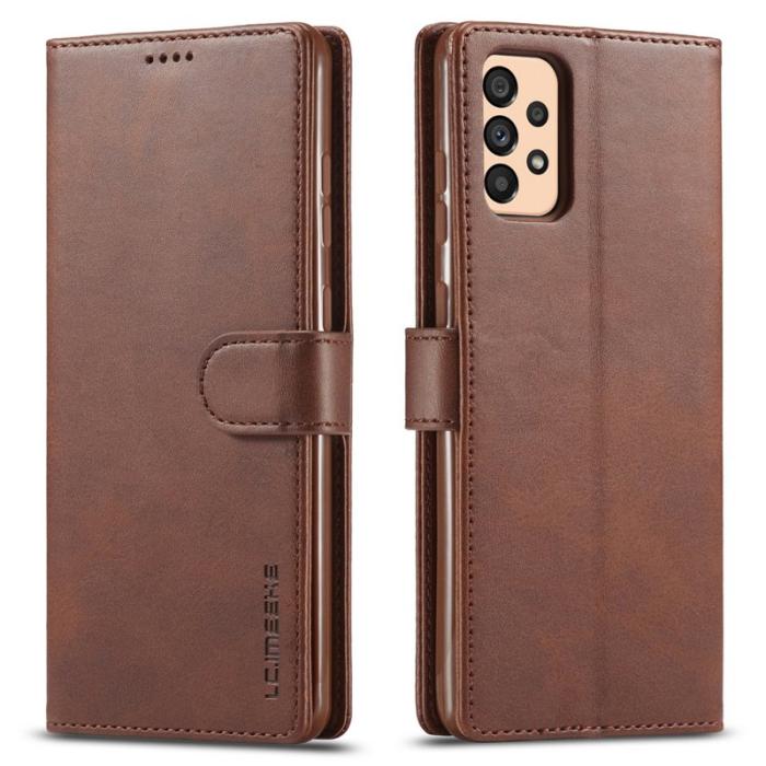 LC.imeeke - LC.IMEEKE Textured Leather Wallet Fodral för Samsung Galaxy A33 5G - Kaffe