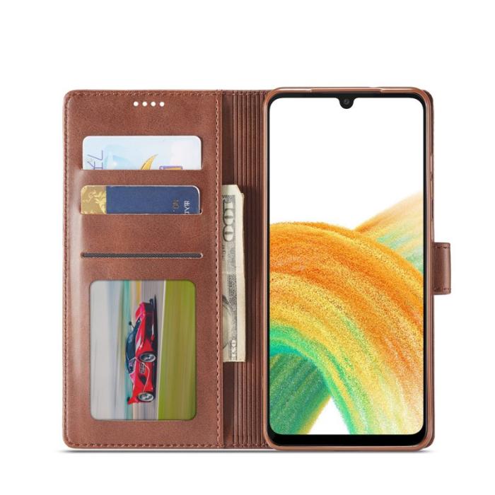 LC.imeeke - LC.IMEEKE Textured Leather Wallet Fodral för Samsung Galaxy A33 5G - Kaffe