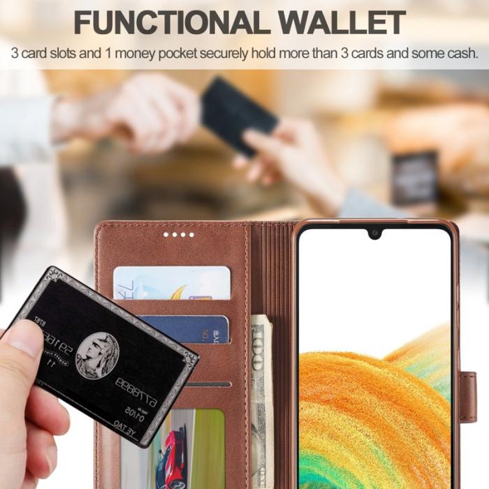 LC.imeeke - LC.IMEEKE Textured Leather Wallet Fodral för Samsung Galaxy A33 5G - Kaffe
