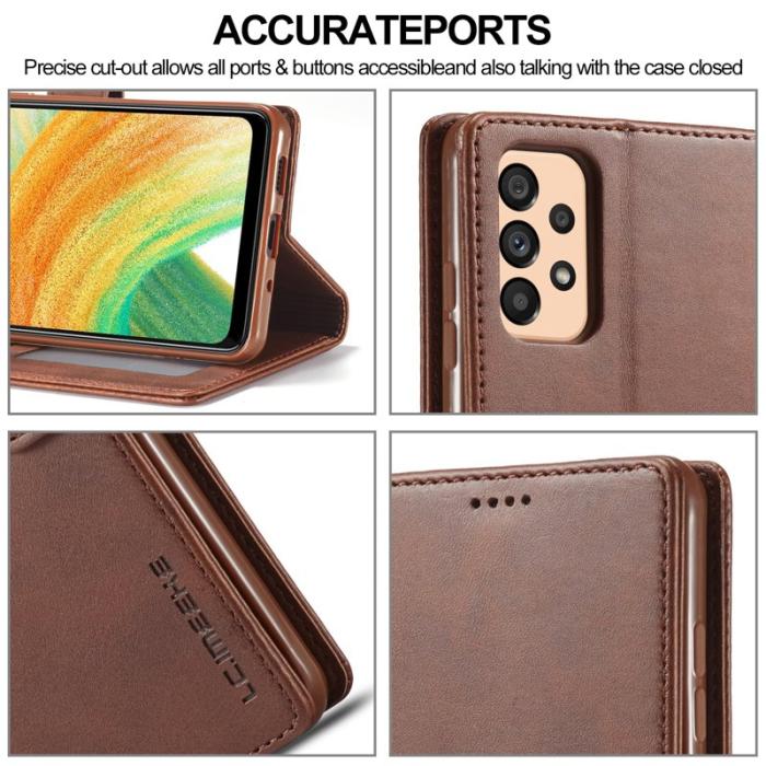 LC.imeeke - LC.IMEEKE Textured Leather Wallet Fodral för Samsung Galaxy A33 5G - Kaffe