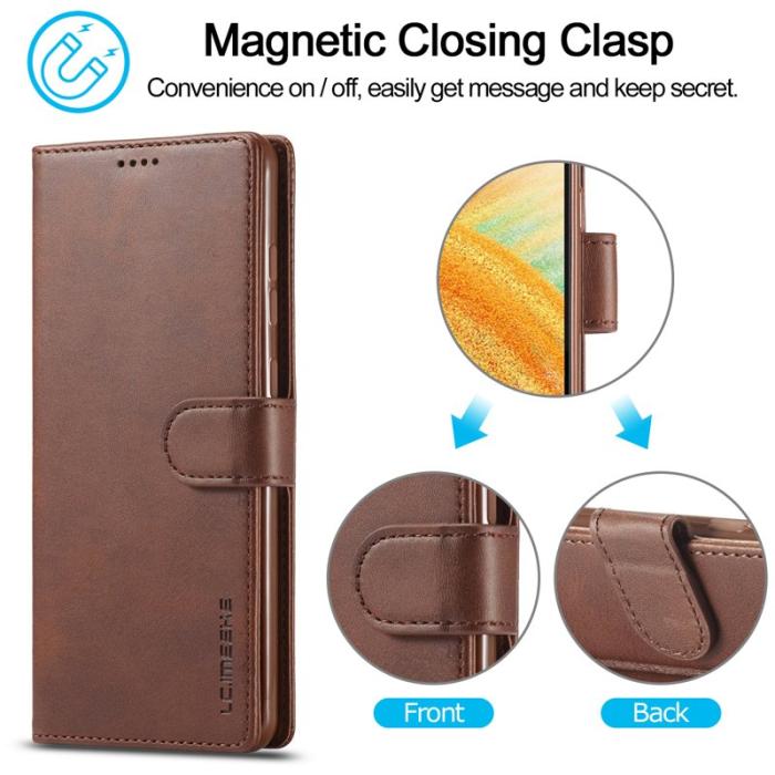 LC.imeeke - LC.IMEEKE Textured Leather Wallet Fodral för Samsung Galaxy A33 5G - Kaffe