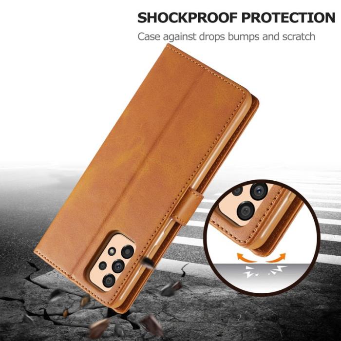 LC.imeeke - LC.IMEEKE Textured Leather Wallet Fodral för Samsung Galaxy A33 5G - Ljusbrun