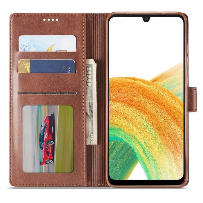 LC.imeeke - LC.IMEEKE Textured Leather Wallet Fodral för Samsung Galaxy A33 5G - Ljusbrun