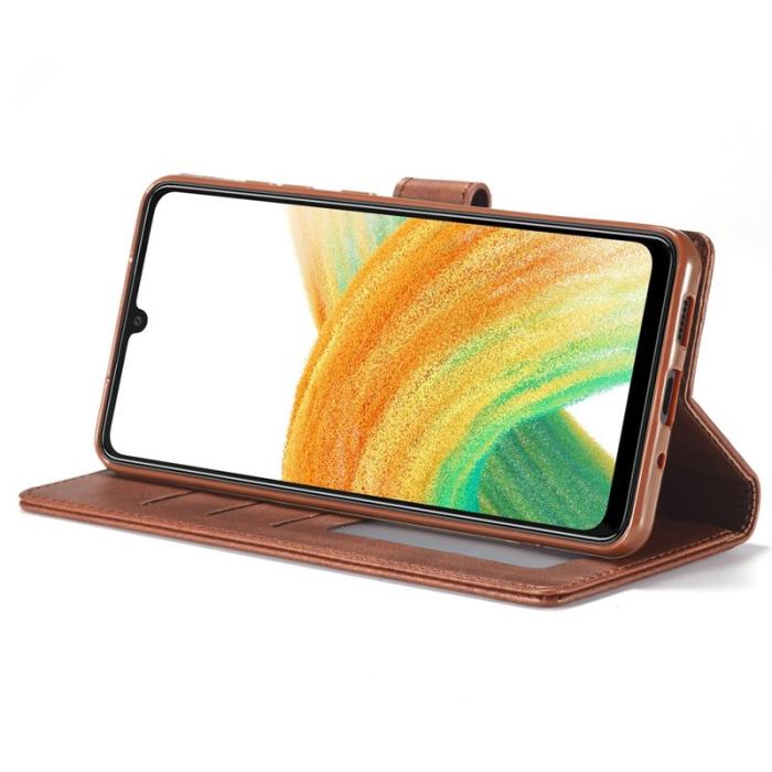 LC.imeeke - LC.IMEEKE Textured Leather Wallet Fodral för Samsung Galaxy A33 5G - Ljusbrun