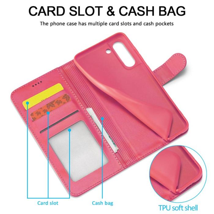 LC.imeeke - LC.IMEEKE Wallet Design Fodral för Samsung Galaxy S21 FE - Äkta läder - Rosa