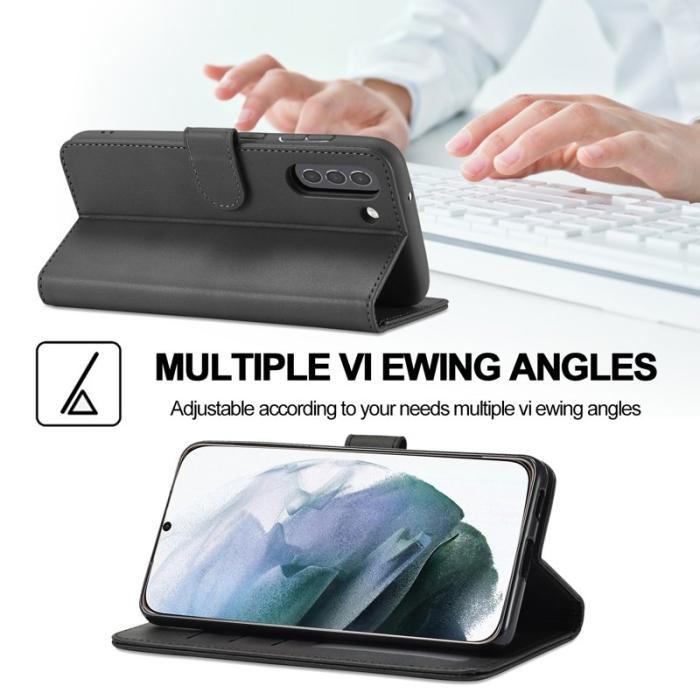 LC.imeeke - LC.IMEEKE Wallet Design Fodral för Samsung Galaxy S21 FE - Äkta läder - Svart