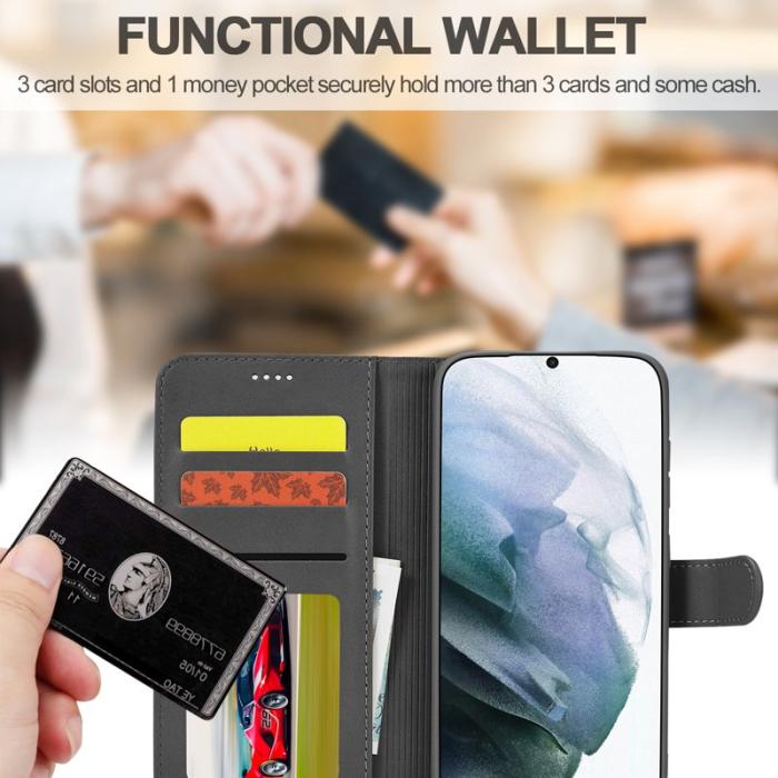LC.imeeke - LC.IMEEKE Wallet Design Fodral för Samsung Galaxy S21 FE - Äkta läder - Svart