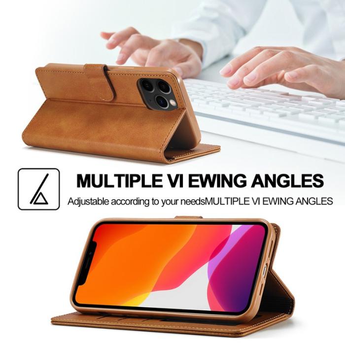 LC.imeeke - LC.IMEEKE Wallet Design Fodral i Äkta Läder - Brun för iPhone 13 Pro