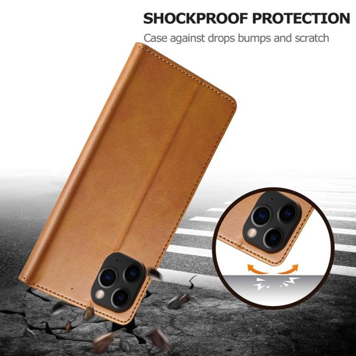 LC.imeeke - LC.IMEEKE Wallet Design Fodral i Äkta Läder - Brun för iPhone 13 Pro