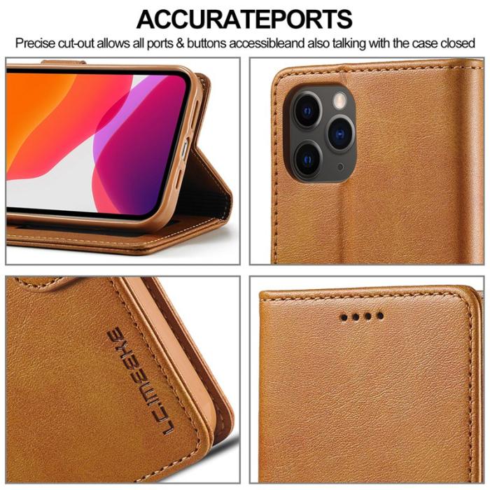 LC.imeeke - LC.IMEEKE Wallet Design Fodral i Äkta Läder - Brun för iPhone 13 Pro