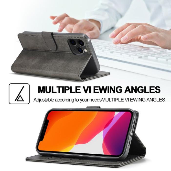 LC.imeeke - LC.IMEEKE Wallet Design Fodral i Äkta läder - Grå för iPhone 13 Pro