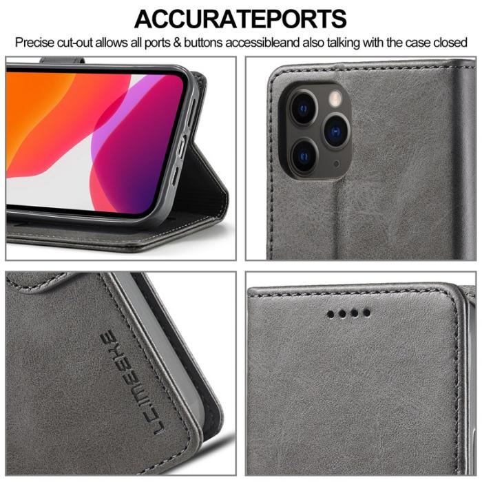 LC.imeeke - LC.IMEEKE Wallet Design Fodral i Äkta läder - Grå för iPhone 13 Pro