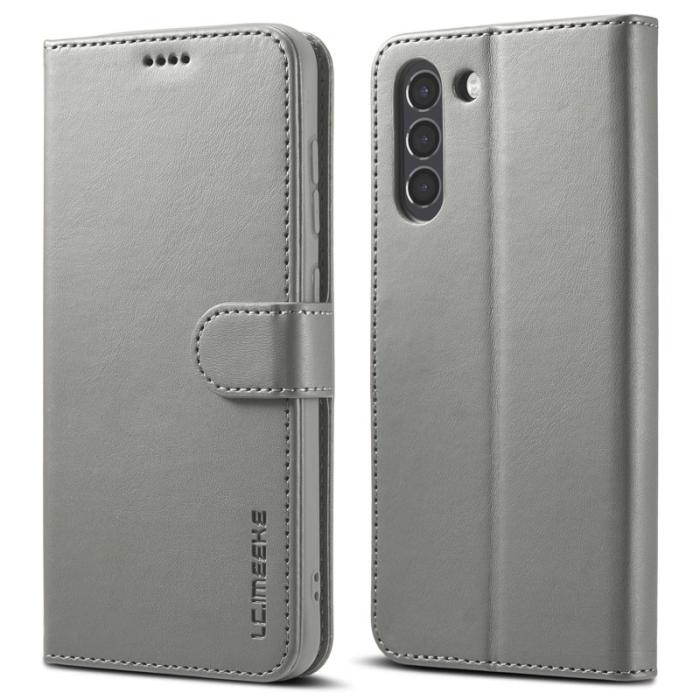 LC.imeeke - LC.IMEEKE Wallet Design Fodral i Äkta läder - Grå för Samsung Galaxy S21 FE