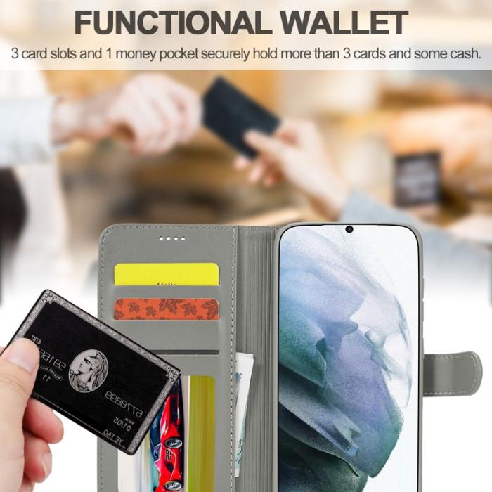 LC.imeeke - LC.IMEEKE Wallet Design Fodral i Äkta läder - Grå för Samsung Galaxy S21 FE