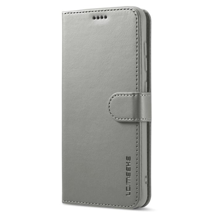 LC.imeeke - LC.IMEEKE Wallet Design Fodral i Äkta läder - Grå för Samsung Galaxy S21 FE