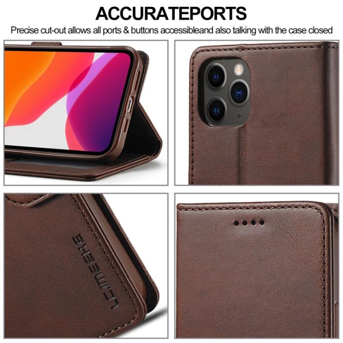 LC.imeeke - LC.IMEEKE Wallet Design Fodral i Äkta Läder - Kaffe - iPhone 13 Pro