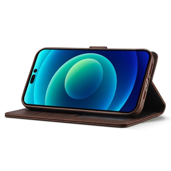 LC.imeeke - LC.IMEEKE Wallet Fodral för iPhone 15 Plus - Äkta läder - Brun