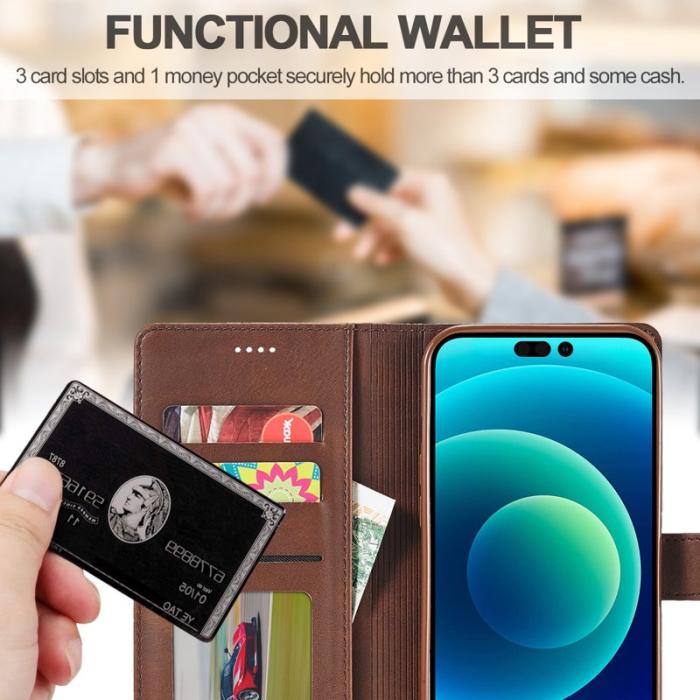 LC.imeeke - LC.IMEEKE Wallet Fodral för iPhone 15 Plus - Äkta läder - Brun