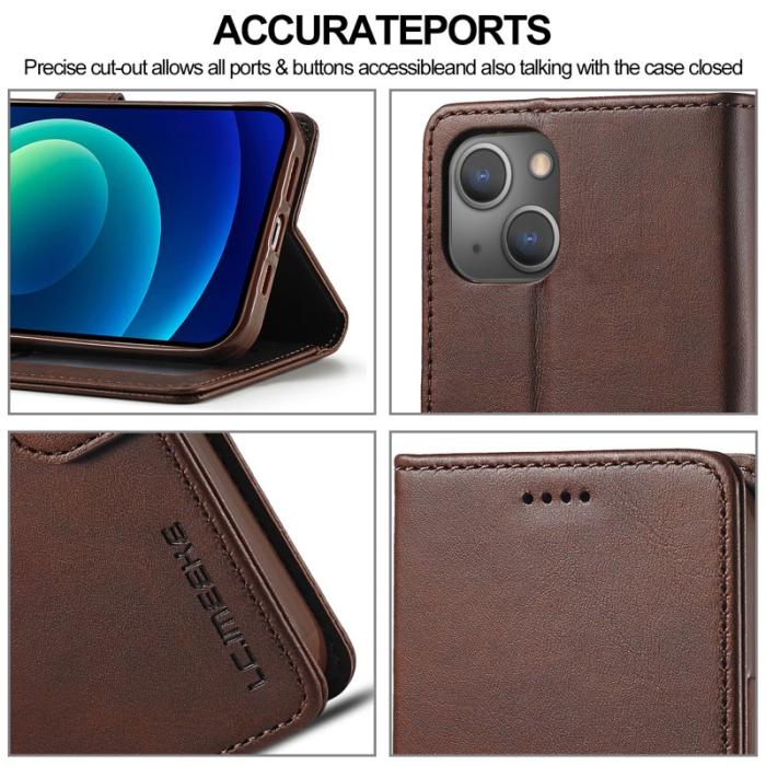 LC.imeeke - LC.IMEEKE Wallet Fodral för iPhone 15 Plus - Äkta läder - Brun