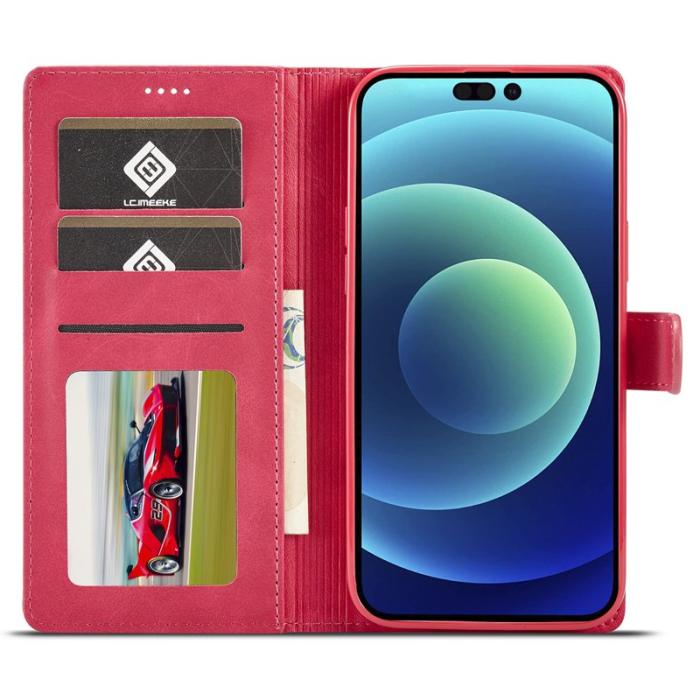 LC.imeeke - LC.IMEEKE Wallet Fodral för iPhone 15 Pro - Äkta läder - Rosa