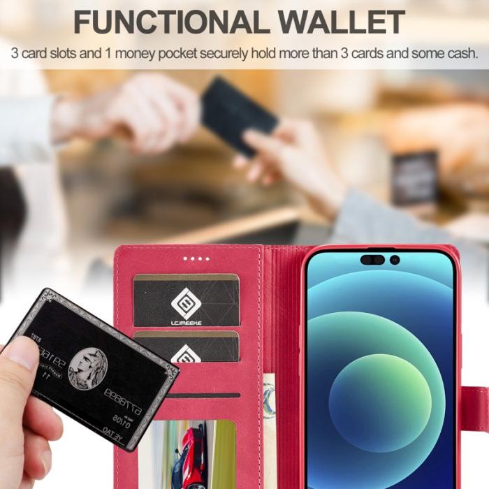 LC.imeeke - LC.IMEEKE Wallet Fodral för iPhone 15 Pro - Äkta läder - Rosa