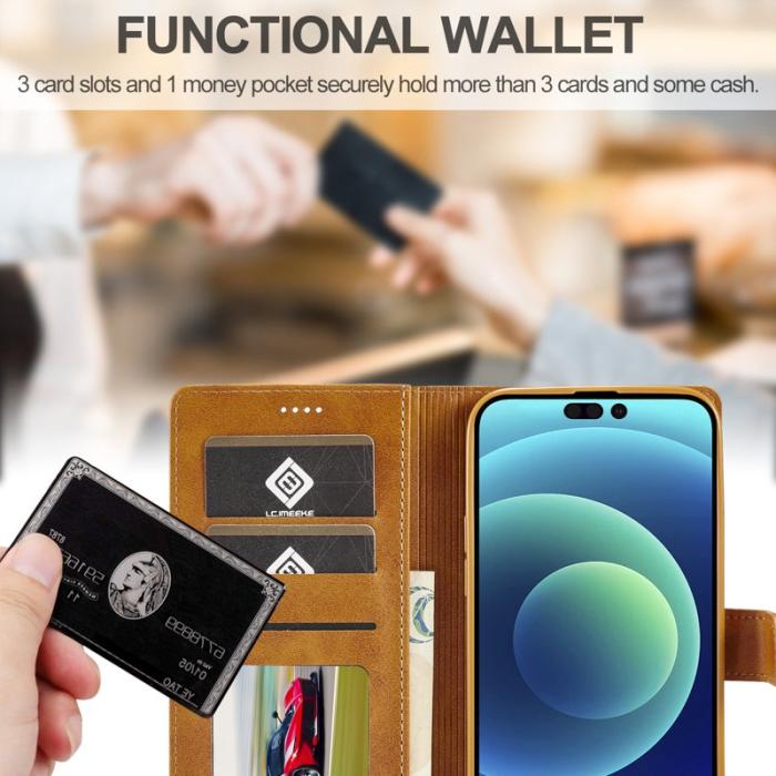 LC.imeeke - LC.IMEEKE Wallet Fodral för iPhone 15 Pro - PU Läder - Gul