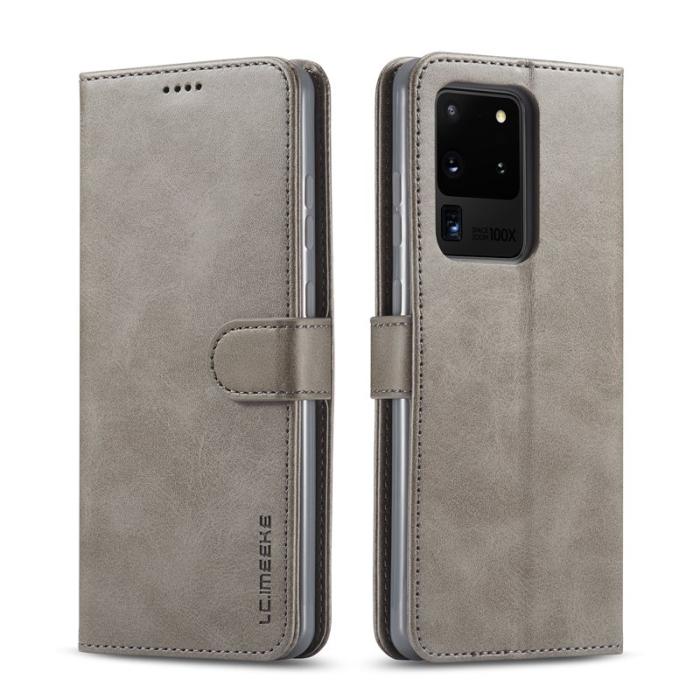 LC.imeeke - LC.IMEEKE Wallet Fodral för Samsung Galaxy S20 Ultra - Äkta läder - Grå