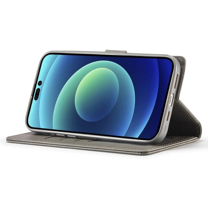 LC.imeeke - LC.IMEEKE Wallet Fodral iPhone 15 Pro - Äkta läder - Grå