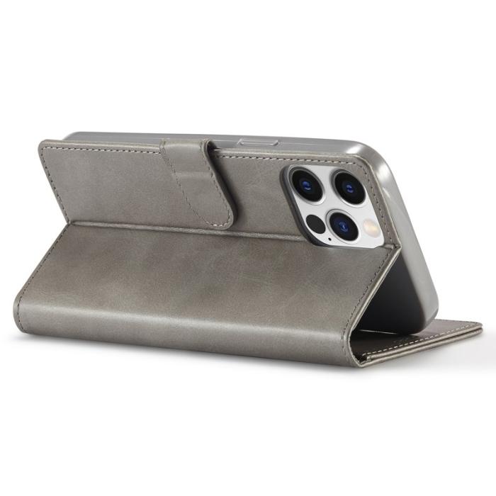 LC.imeeke - LC.IMEEKE Wallet Fodral iPhone 15 Pro - Äkta läder - Grå