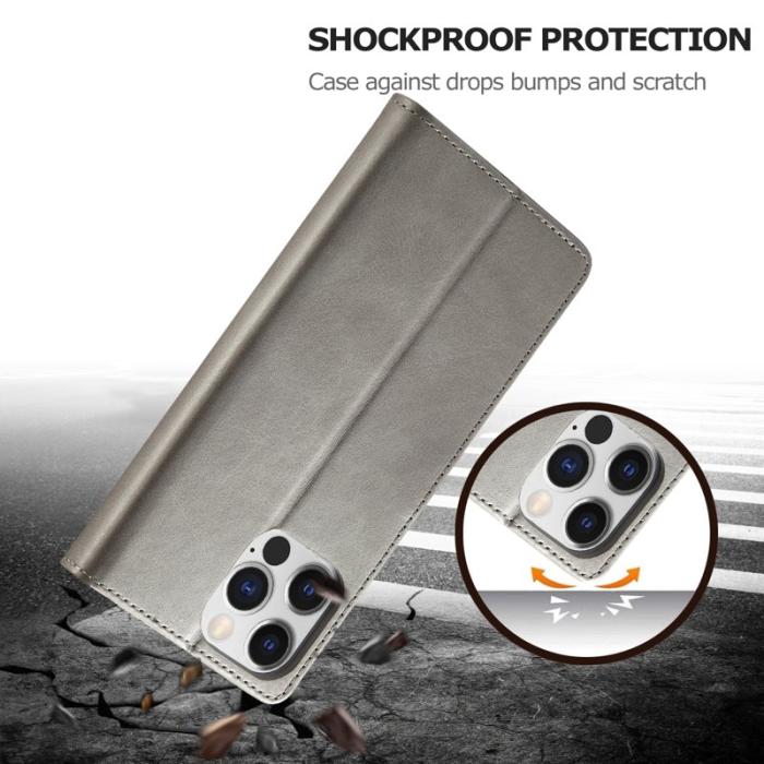 LC.imeeke - LC.IMEEKE Wallet Fodral iPhone 15 Pro - Äkta läder - Grå