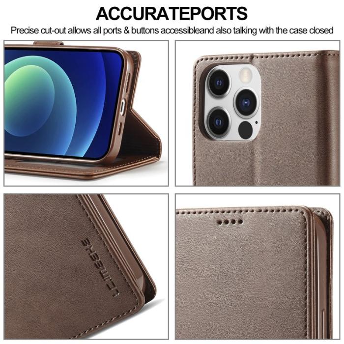 LC.imeeke - LC.IMEEKE Wallet Fodral iPhone 15 Pro - PU Läder - Brun