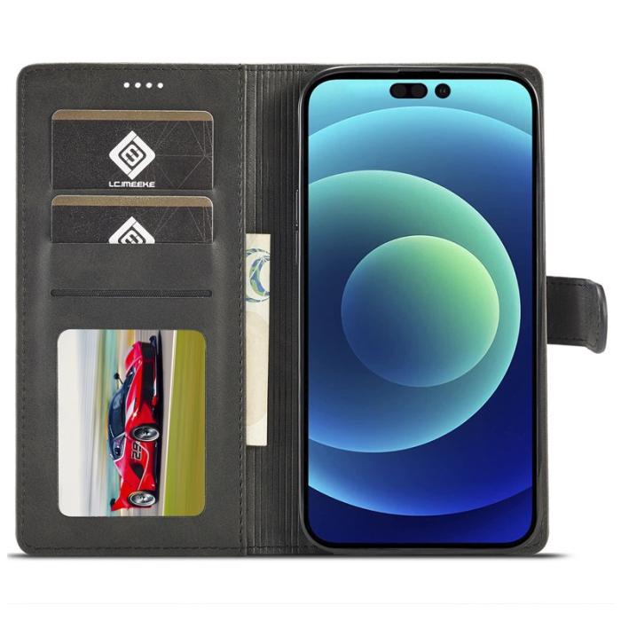 LC.imeeke - LC.IMEEKE Wallet Fodral iPhone 15 Pro PU Läder - Svart