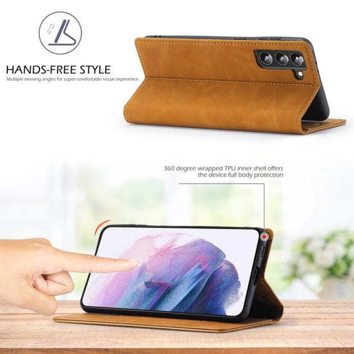 LC.imeeke - LC.IMEEKE Wallet Fodral Samsung Galaxy S22+ 5G - Konstläder - Brun