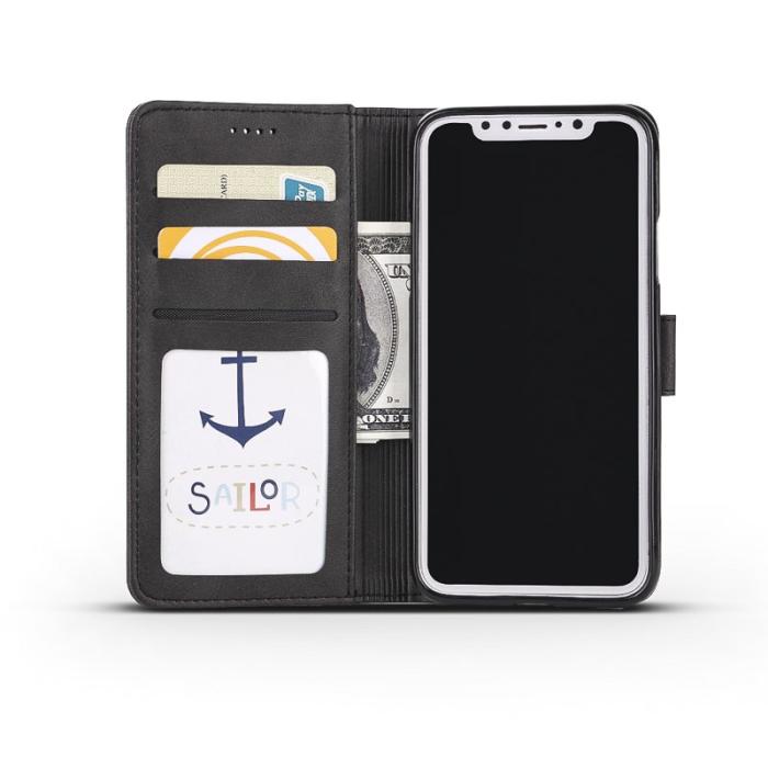 LC.imeeke - LC.IMEEKE Wallet Stand Fodral för iPhone X - Äkta läder - Svart