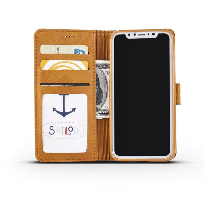 LC.imeeke - LC.IMEEKE Wallet Stand Fodral i Äkta Läder för iPhone X - Brun