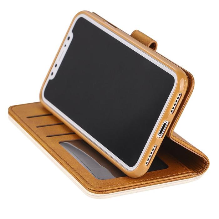 LC.imeeke - LC.IMEEKE Wallet Stand Fodral i Äkta Läder för iPhone X - Brun