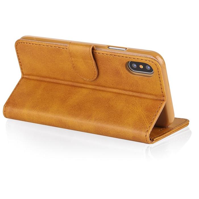 LC.imeeke - LC.IMEEKE Wallet Stand Fodral i Äkta Läder för iPhone X - Brun