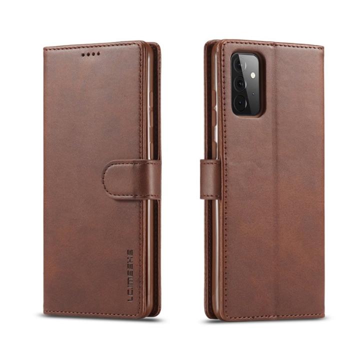 LC.imeeke - LC.IMEEKE Wallet Stand Skal Äkta läder - Kaffe för Samsung Galaxy A72 5G