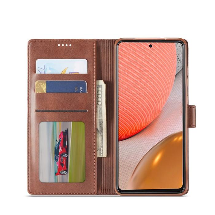 LC.imeeke - LC.IMEEKE Wallet Stand Skal Äkta läder - Kaffe för Samsung Galaxy A72 5G