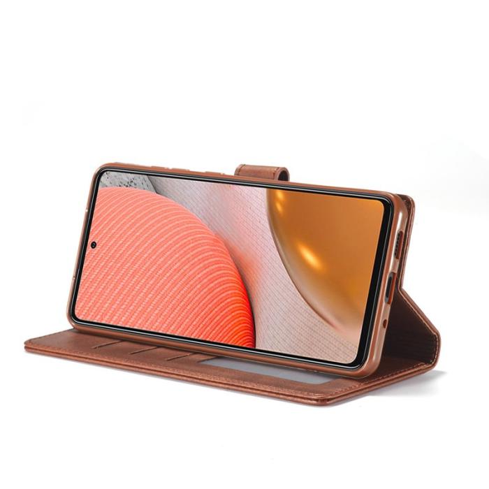 LC.imeeke - LC.IMEEKE Wallet Stand Skal Äkta läder - Kaffe för Samsung Galaxy A72 5G