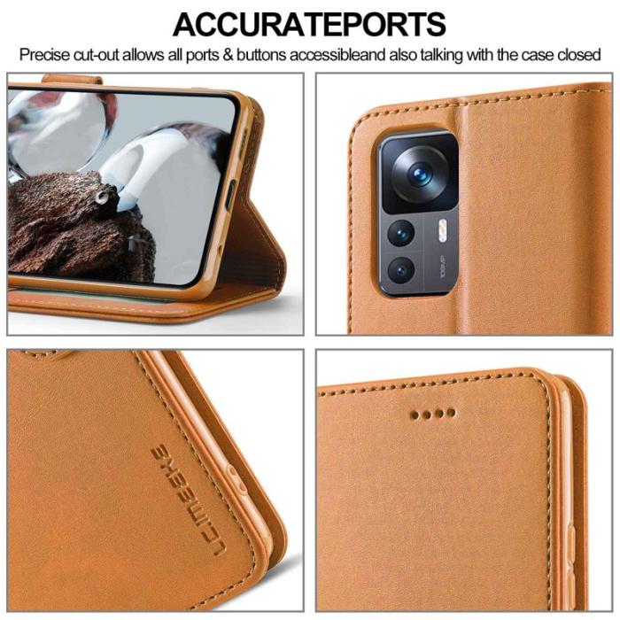 LC.imeeke - LC.IMEEKE Xiaomi 12T 5G Fodral Äkta läder - Ljusbrun