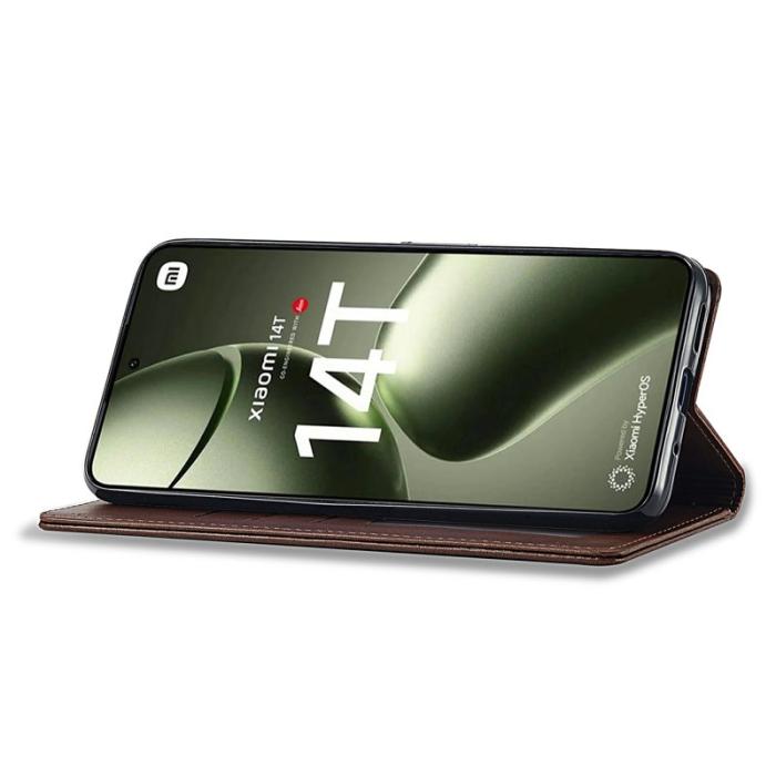 LC.imeeke - LC.IMEEKE Xiaomi 14T Fodral Äkta läder - Brun