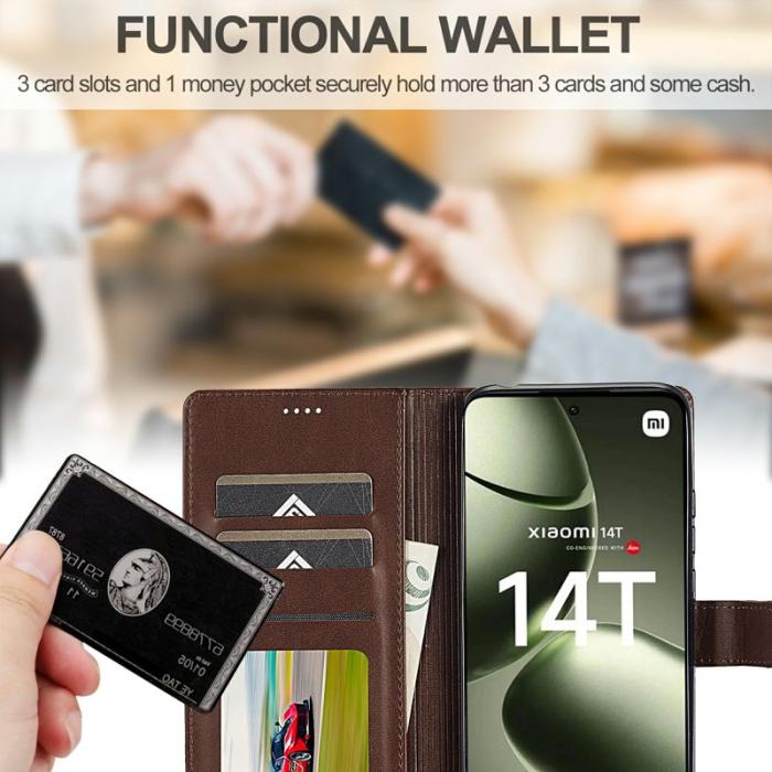 LC.imeeke - LC.IMEEKE Xiaomi 14T Fodral Äkta läder - Brun