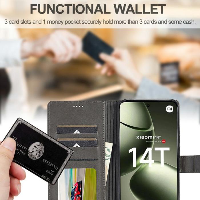 LC.imeeke - LC.IMEEKE Xiaomi 14T Fodral Äkta läder - Grå