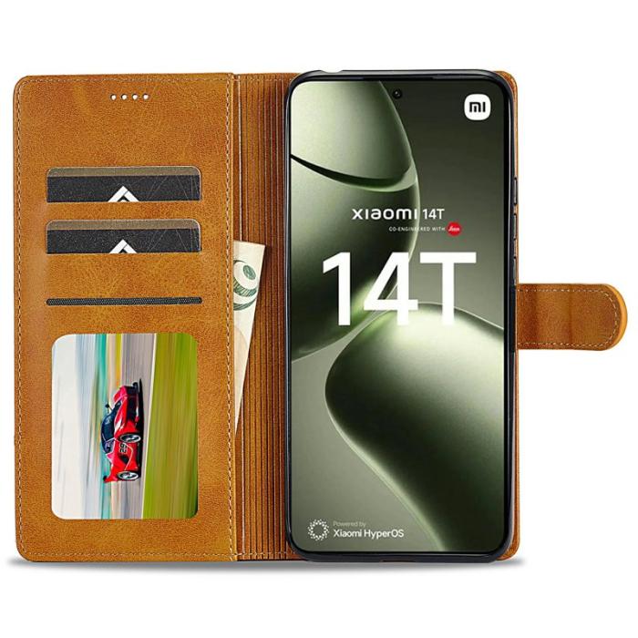 LC.imeeke - LC.IMEEKE Xiaomi 14T Fodral Äkta läder - Gul